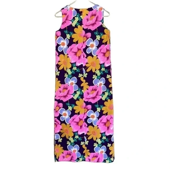 Vintage Handmade Floral Maxi Dress Purple Pink 70s Style Sleeveless - Picture 3 of 8